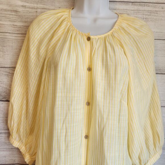 LC Lauren Conrad S yellow stripped cottagecore flutter sleeves blouse - Picture 5 of 10